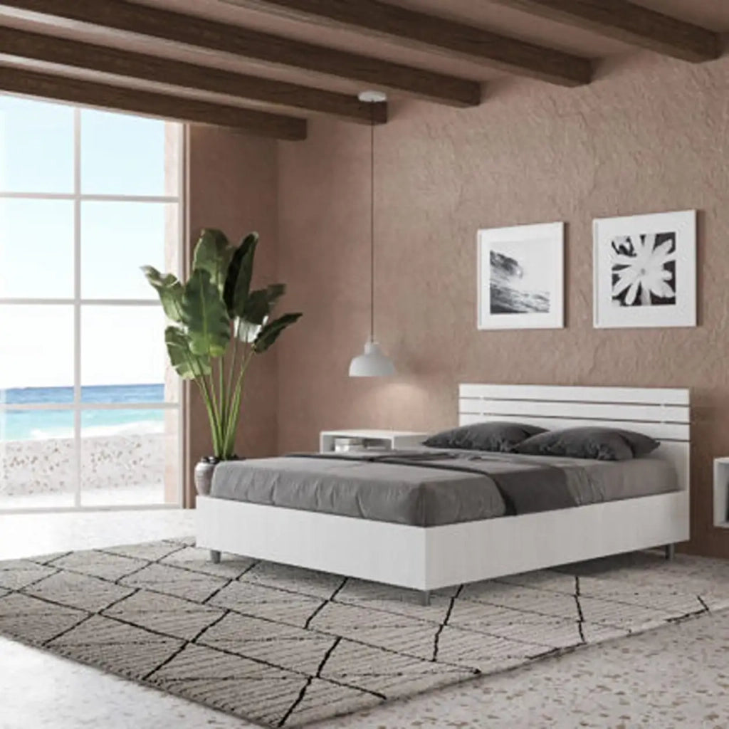 Letto matrimoniale francese senza rete 140x190 testata dritta con doghe bianco frassino Ankel