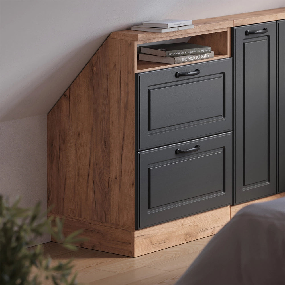 Mobile sottotetto Rion Antracite rustico/Rovere dorato con 2 cassetti Vicco