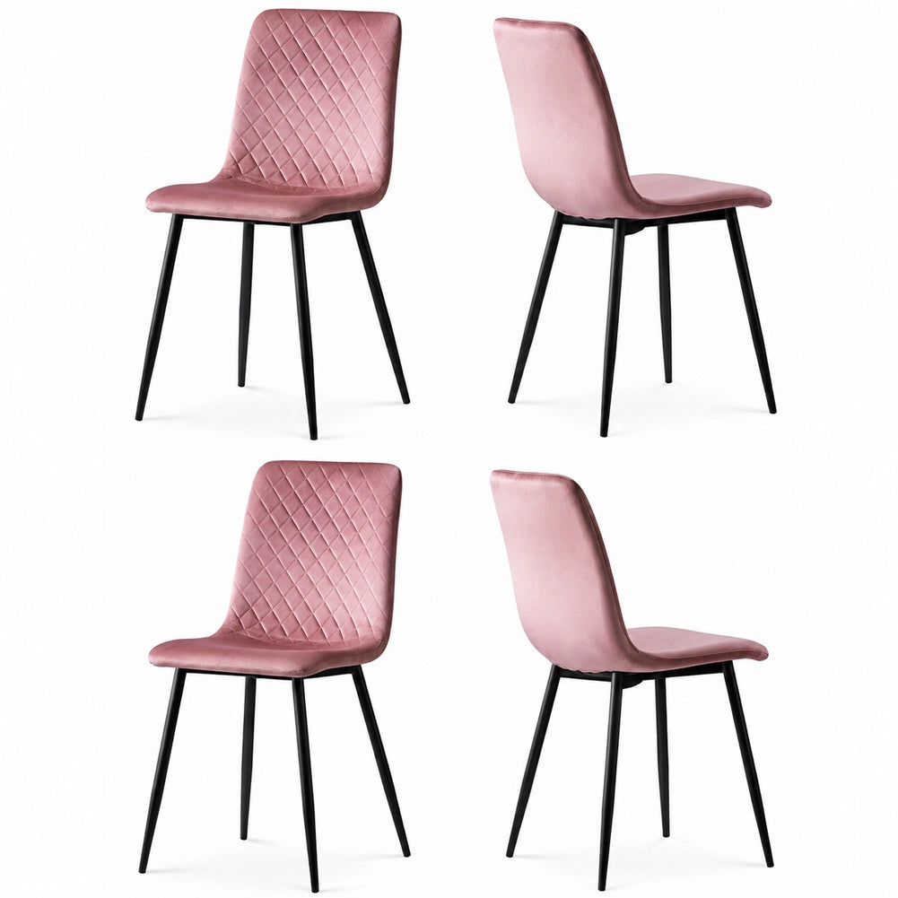 Set 4 Sedie Rosa con Rivestimento in Velluto e Piedi Neri Seduta Ergonomica