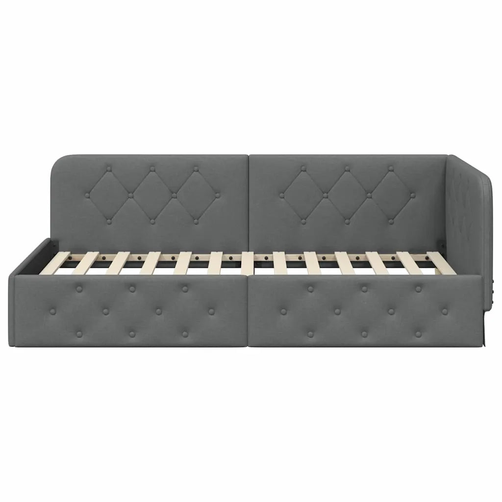Cornice del letto ad angolo Grigio scuro 90 x 190 cm Tessuto
