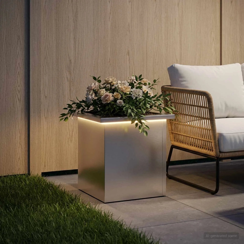 Fioriera da giardino con LED Argento 30 x 30 x 30 cm 8008066