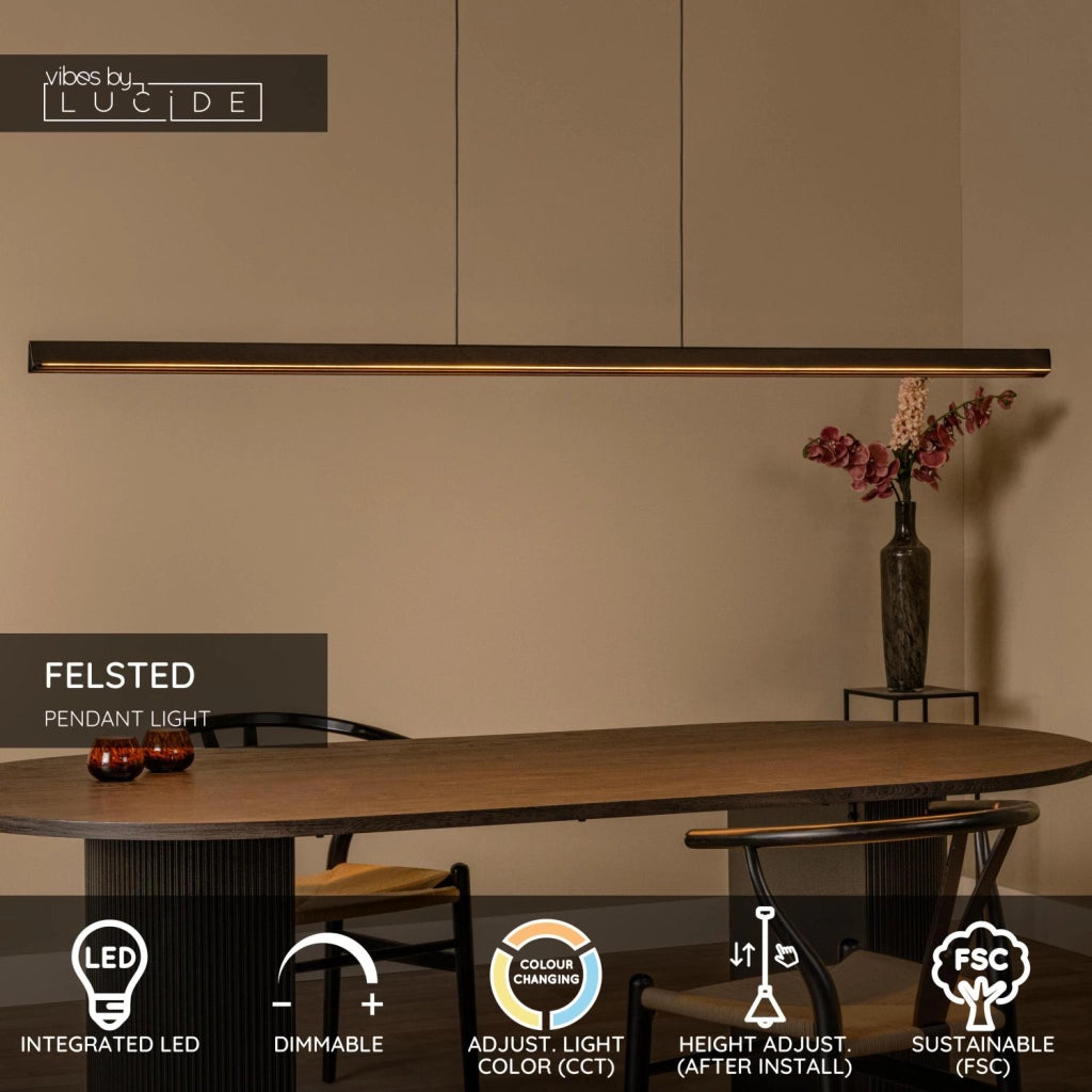 Lampada a sospensione LED FELSTED nera legno Lucide