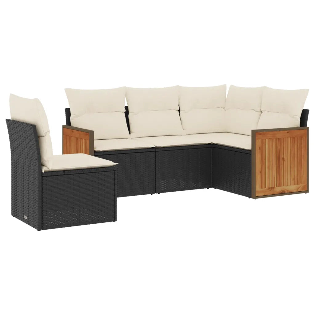 Set Divani da Giardino 5 pz con Cuscini in Polyrattan Nero