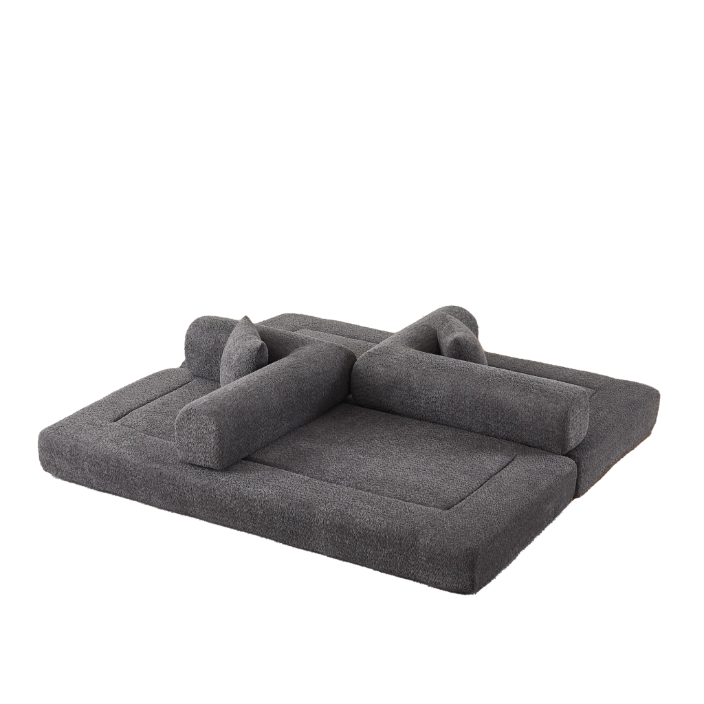 Divano letto modulare 4 in 1 con schienale regolabile in ciniglia grigio