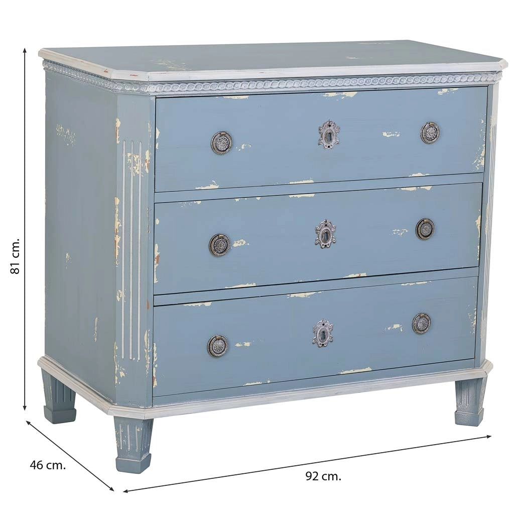 Cassettiera in legno blu con 3 cassetti 92x46x81h cm