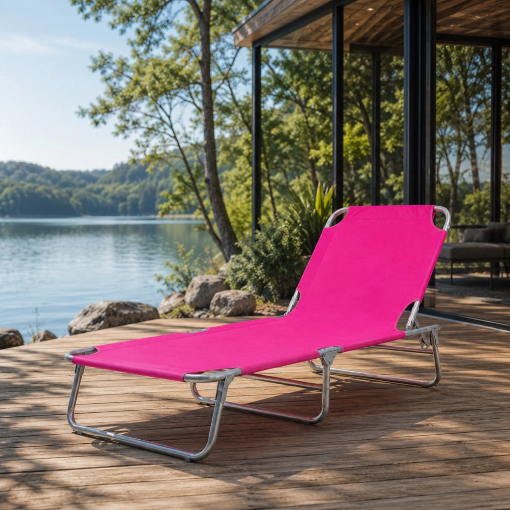 Sedia Relax Pieghevole Con Tettuccio Parasole Regolabile Schienale Reclinabile Struttura In Metallo Per Spiaggia Mare Giardino Piscina 187 X 53 X 24 Cm Rosa