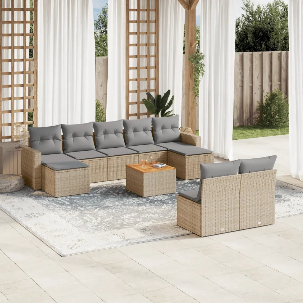 Set Divano da Giardino 10 pz con Cuscini Beige Misto Polyrattan 3256654
