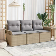 Set Divano da Giardino con cuscino 3 pcs Beige Poly Rattan 3353889