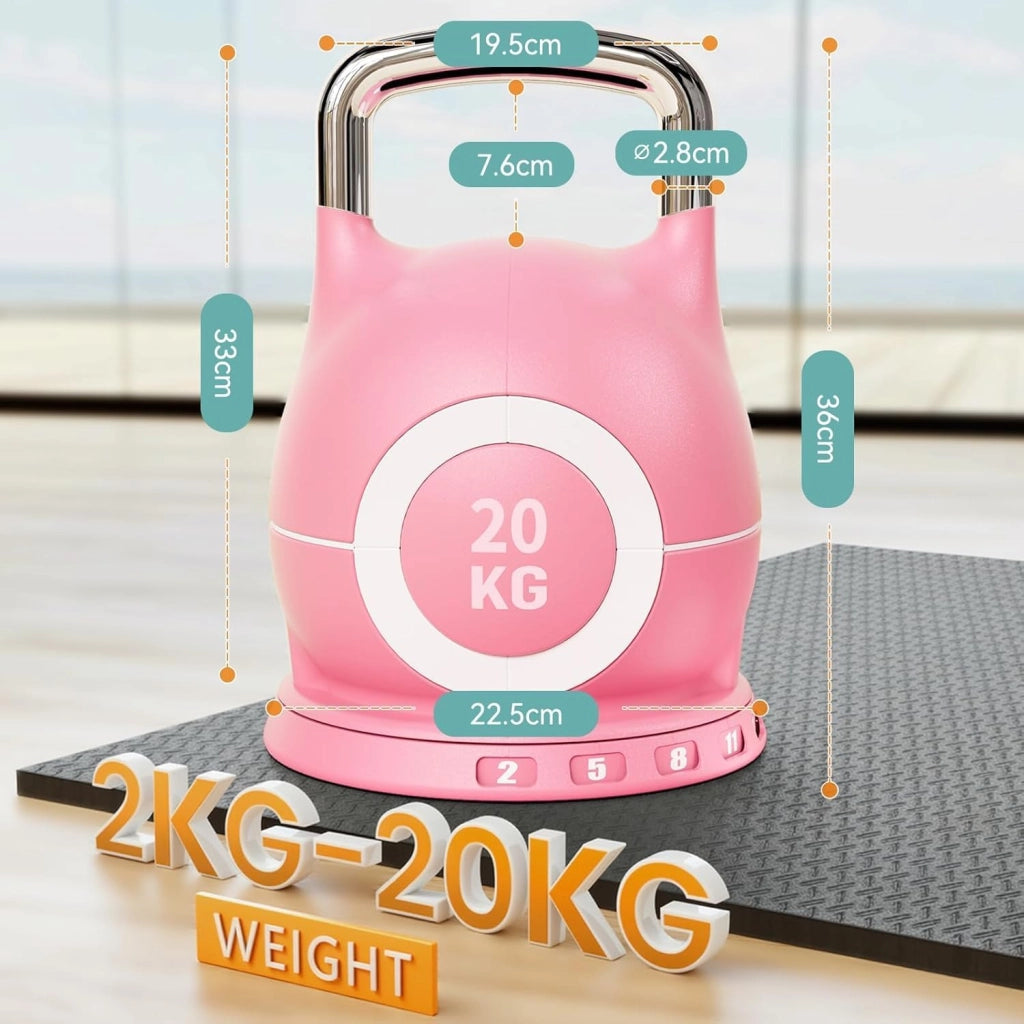 Kettlebell Regolabile 7 in 1, 20 kg Kettlebell con 7 Livelli di Peso, Manubrio per Allenamento a Casa & Fitness, Ideale per Allenamento Completo del Corpo, Compatto & Salvaspazio (Nero, 20KG)