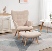 Poltrona con pouf 72x80x101 cm con struttura robusta in corduroy beige