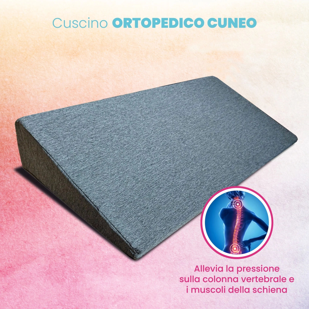 Cuscino ortopedico, cuneo posturale per letto o divano per circolazione sanguigna o reflussi con tessuto anallergico. Cuscino per migliorare la lettura. Poggia schiena letto triangolare 45X120 Cm