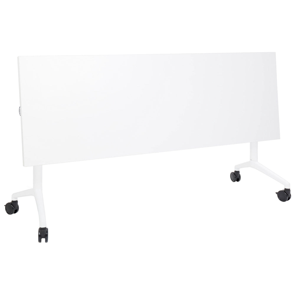 Scrivania rettangolare pieghevole con rotelle portatile con struttura in metallo bianco 180 x 60 cm stile moderno