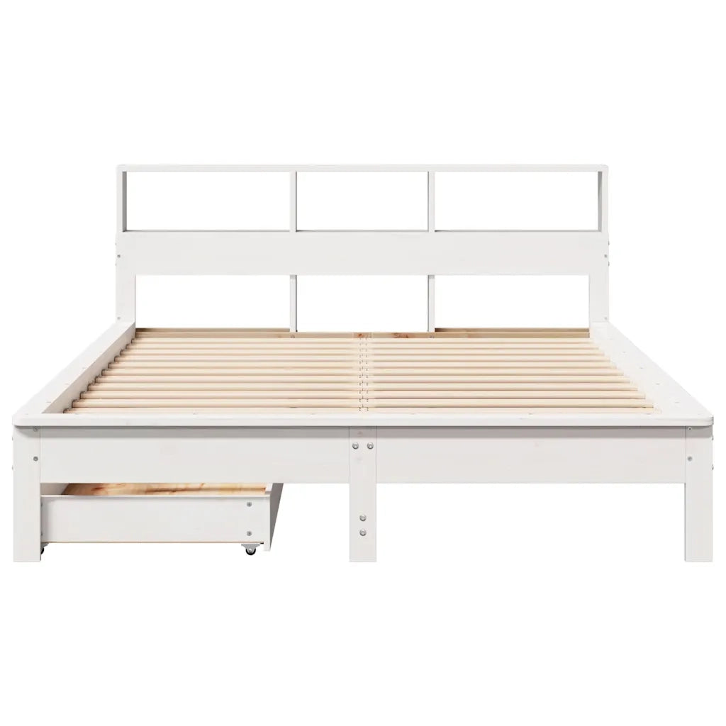 Letto Libreria senza Materasso Bianco 150x200 cm Legno di Pino 3309807