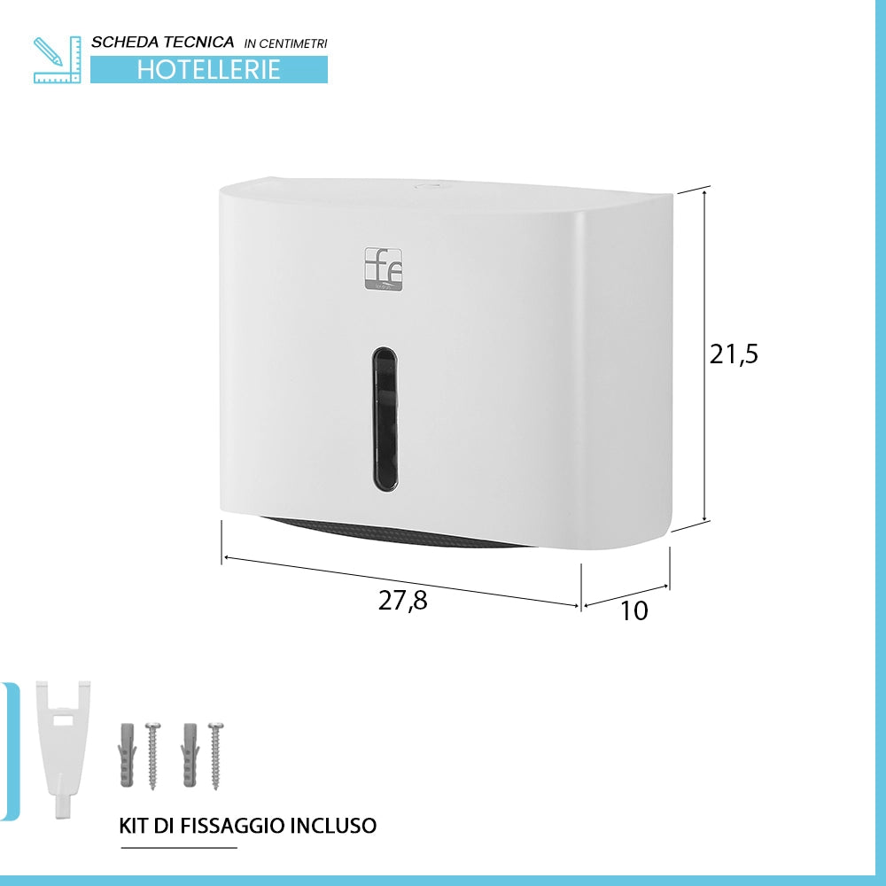 Distributore di salviette max 200 pz per carta piegata in ABS bianco