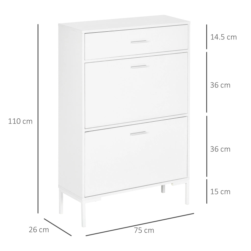 Mobile Scarpiera Moderno con 2 Ante a Ribalta e Cassetto ¨C zephmum ¨C Bianco 76x26x110 cm