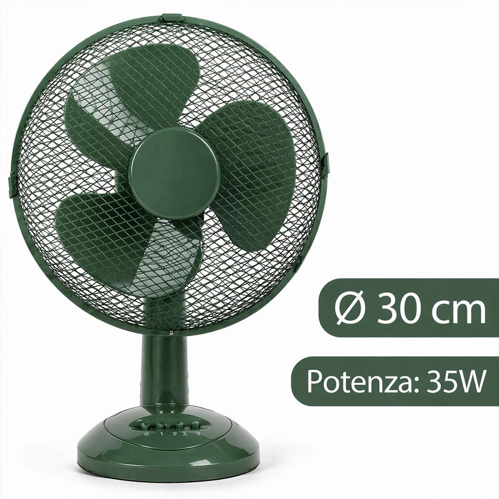 Ventilatore da Tavolo Diametro 30cm Potenza 35W Verde 3 Velocità Silenzioso
