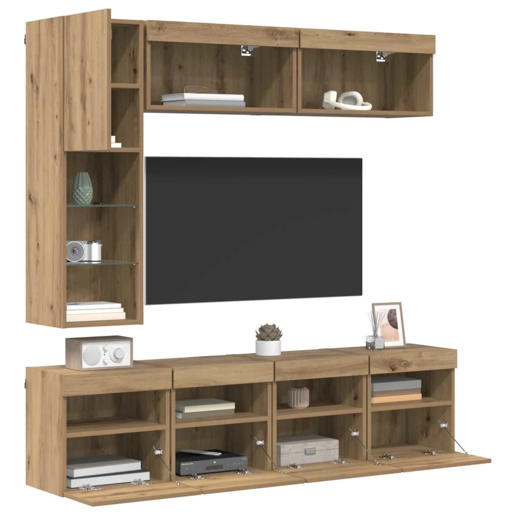 Mobile TV con led 7 pcs Rovere artigianale Legno multistrato 3402984