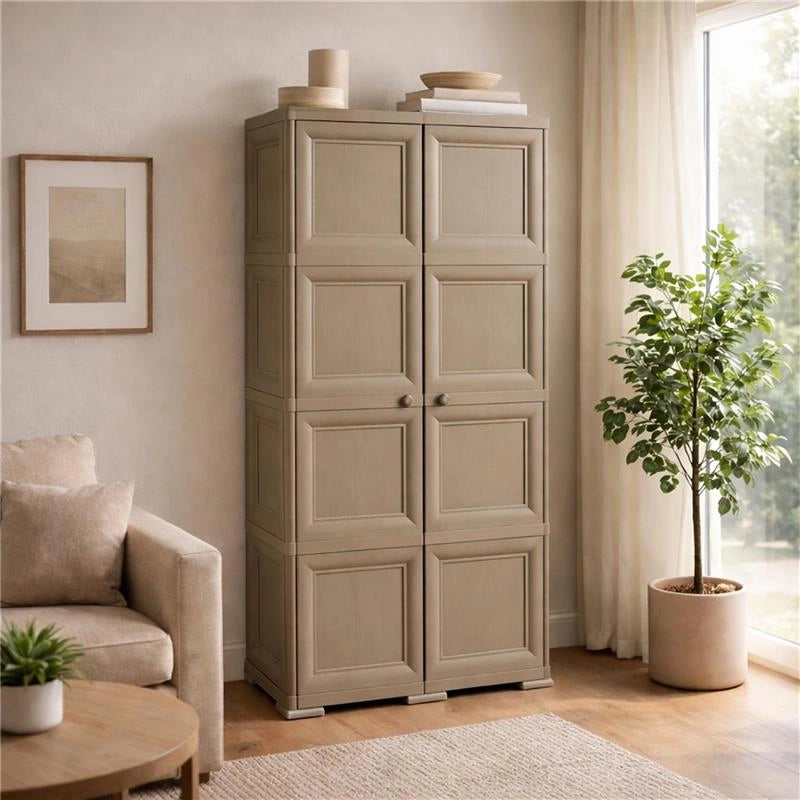 ARMADIO 2 ANTE TAUPE 79X43X164 CM CON 8 SCOMPARTI – MOBILE ALTO ORGANIZZAZIONE CASA PER INGRESSO, LAVANDERIA E ZONA GIORNO
