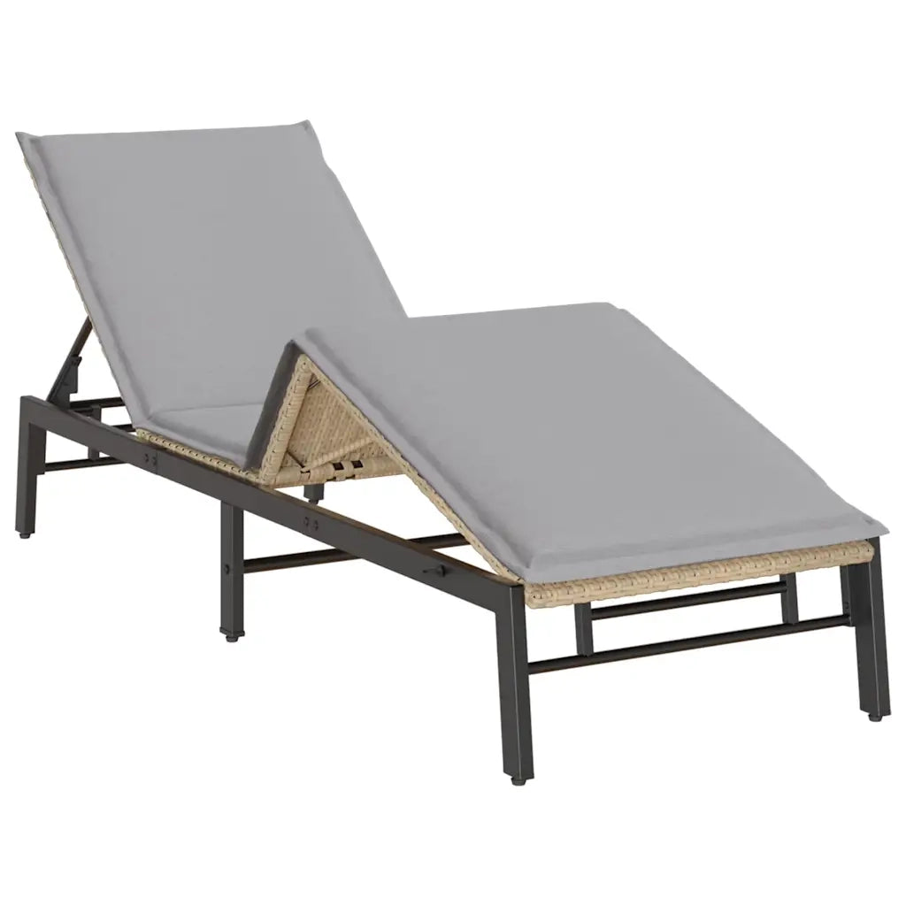 Lettino Prendisole | Sdraio da giardino | Lettino da sole con Cuscini Beige in Polyrattan