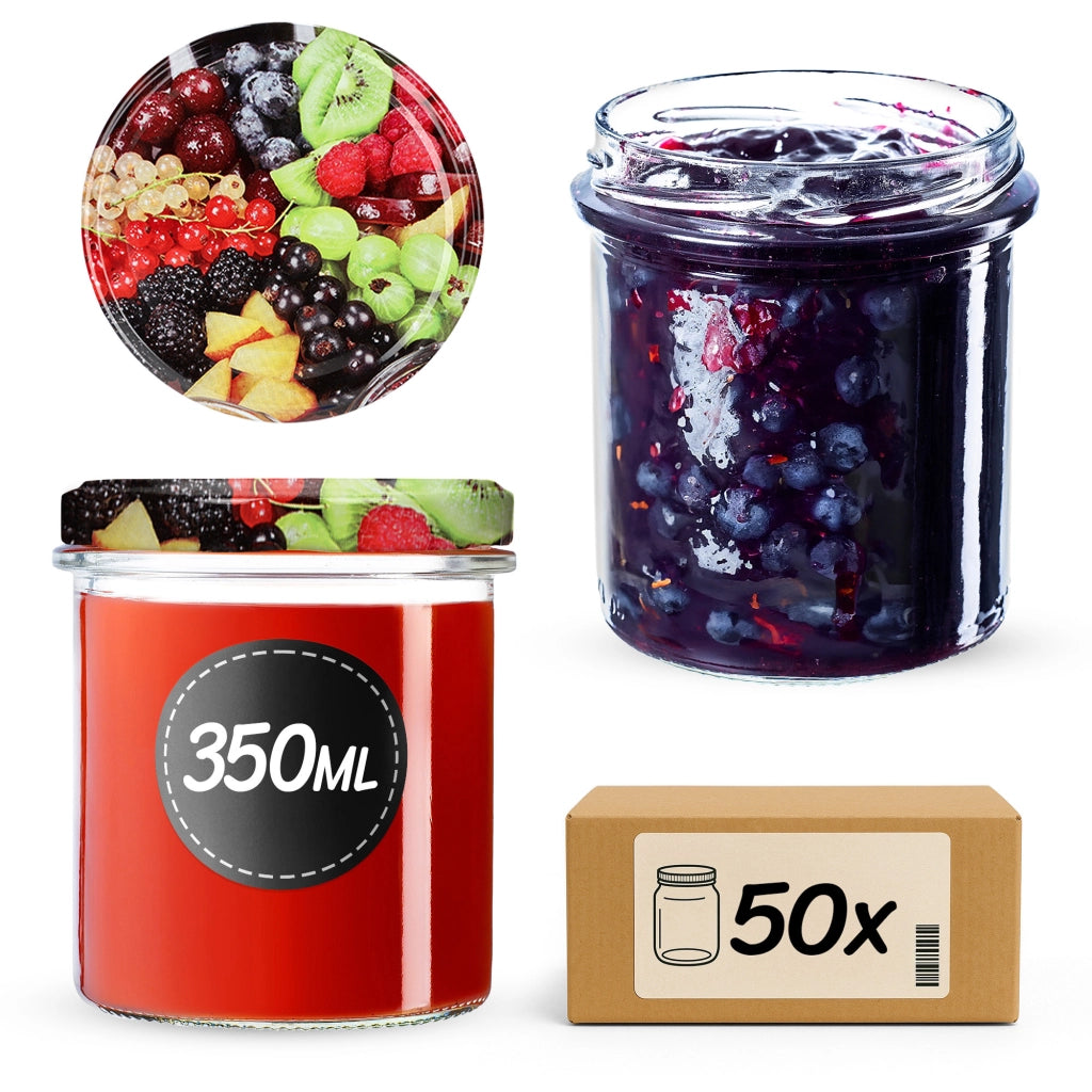 Barattoli di vetro KADAX Avila 350ml 50pz 82mm + coperchi "Frutta"
