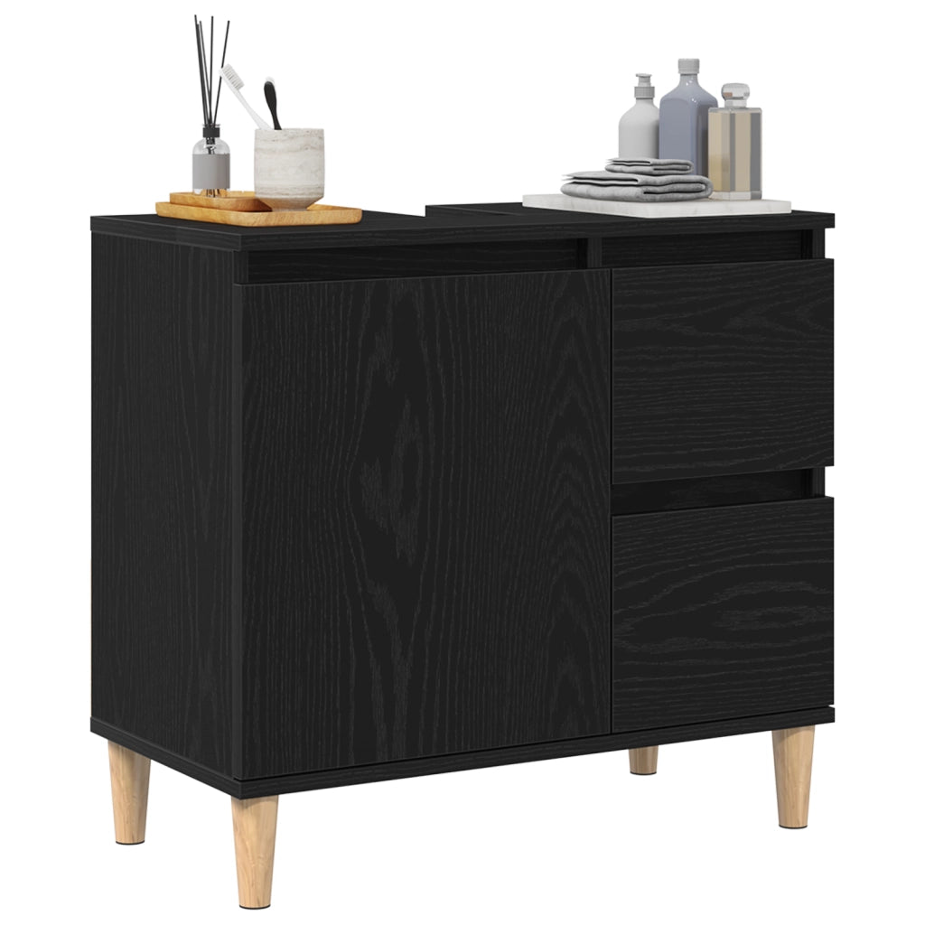 Armadietto Lavabo Nero Rovere 65x33x60 cm Legno ingegnerizzato