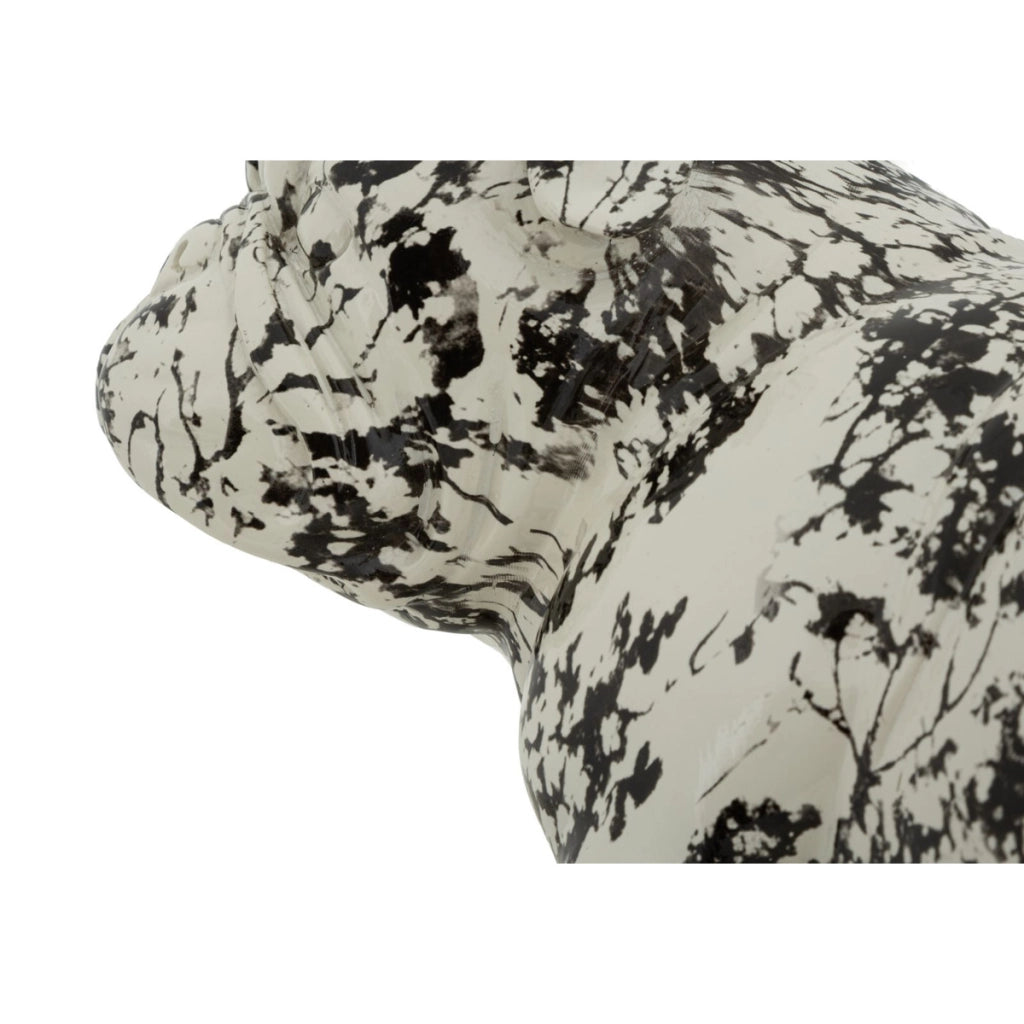 Scultura Bulldog decorativa in poliresina bianco e nero