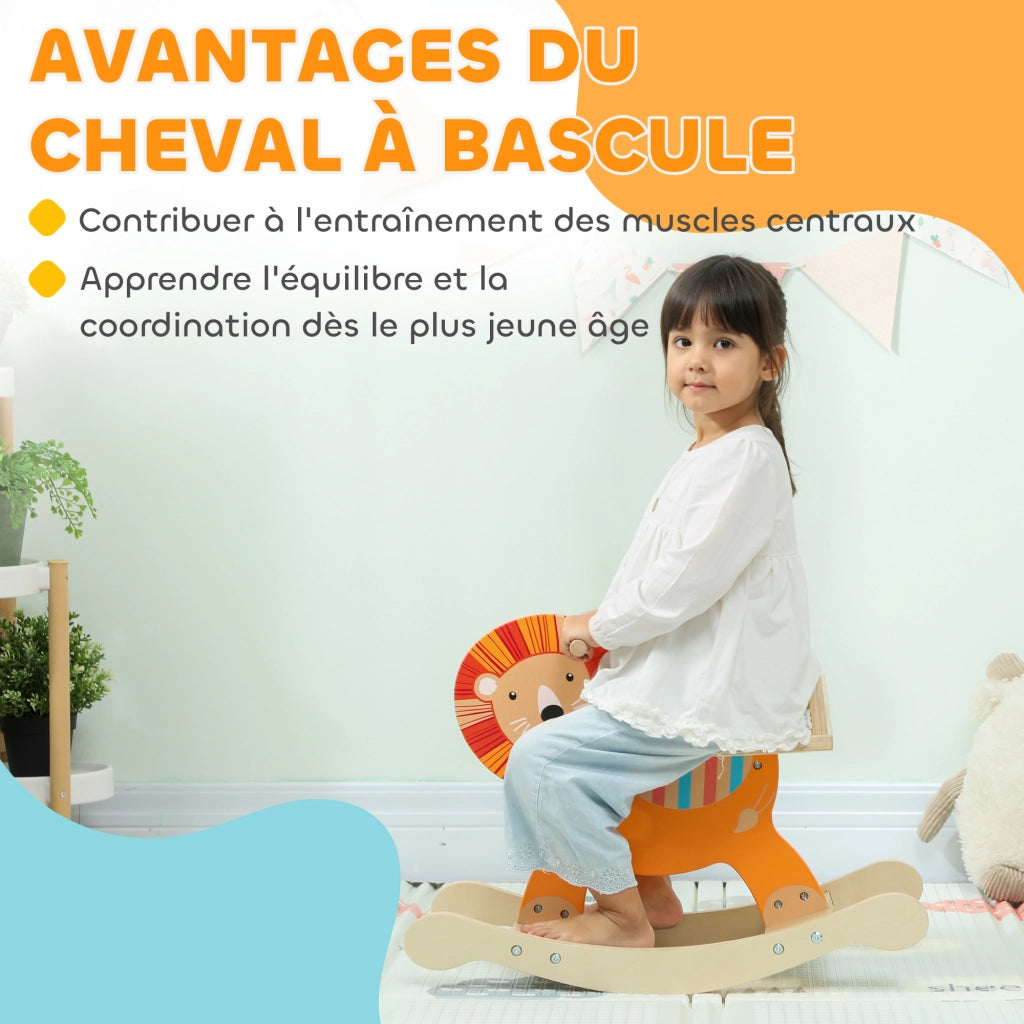 Cavallo a Dondolo per Bambini ¨C zephmum ¨C Legno Naturale 59x27x43 cm