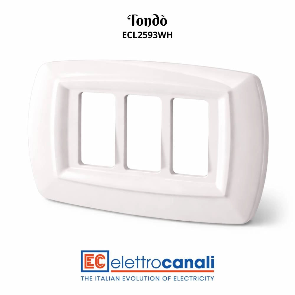 Placa elettrocanali tondò 3 posti bianca compatibile bticino