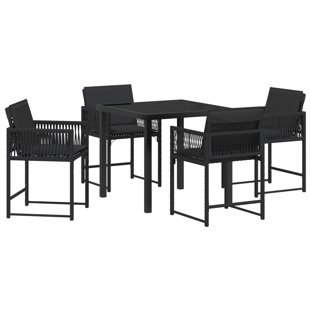 Set da Pranzo da Giardino da 5 Pezzi con Cuscini Rattan PE Nero