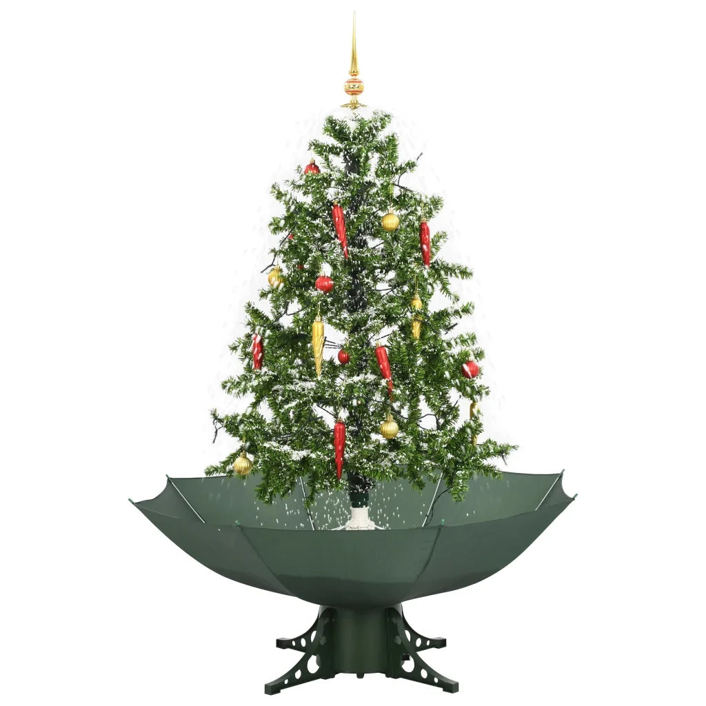 Albero di Natale | Decorazioni natalizie con Neve e Base a Ombrellone Verde 140 cm