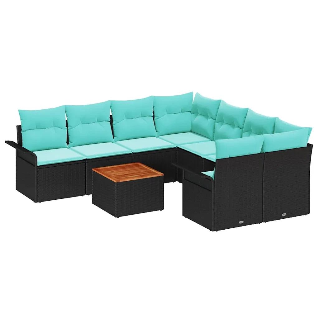 Set Divano da Giardino con cuscino 9 pcs Nero polyrattan