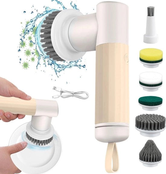 Spazzolatore a controllo manuale con 6 teste intercambiabili a spazzola - Spazzola elettrica senza fili per bagno, cucina e pavimento