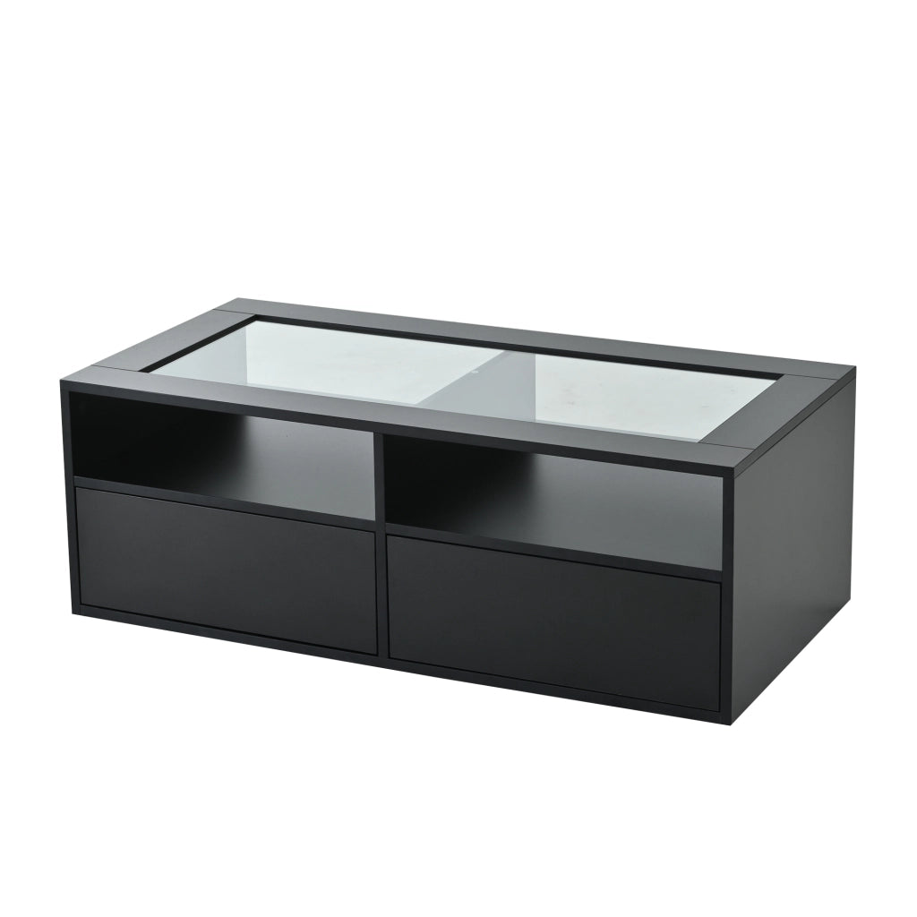 Tavolino da caffè con 2 cassetti; LED e USB - per soggiorno - 100x50x35 cm - nero