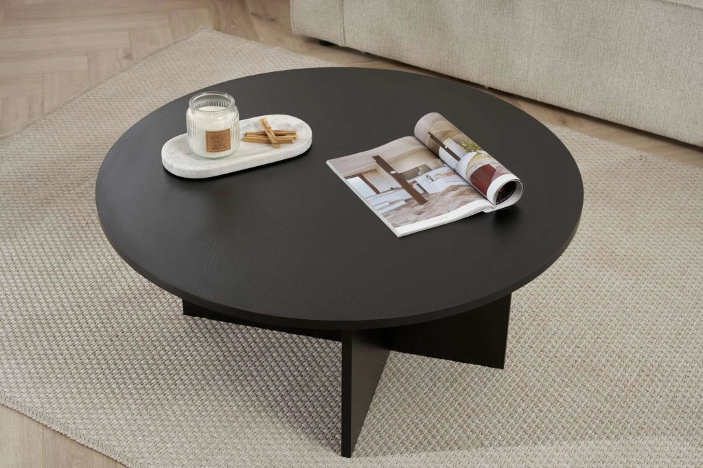 Tavolino da caffè in legno "Sun" - 90 x 90 x 40 cm - Legno nero