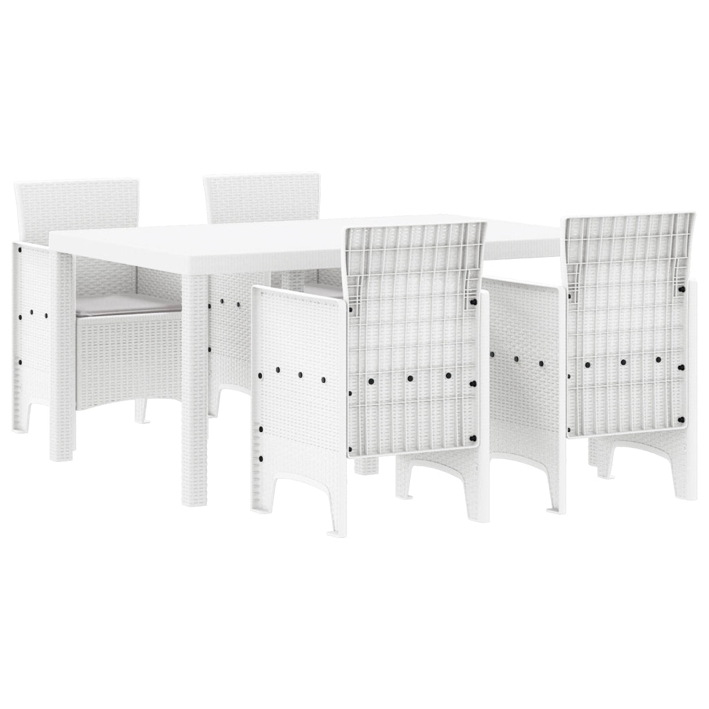 Set da pranzo da giardino a 5 pezzi con cuscini Bianco Polyrattan
