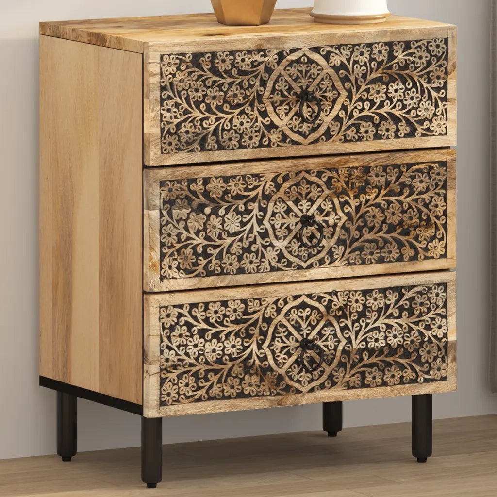 Comodino-Tavolino da notte 50x33x60 cm in Legno Massello di Mango 274700