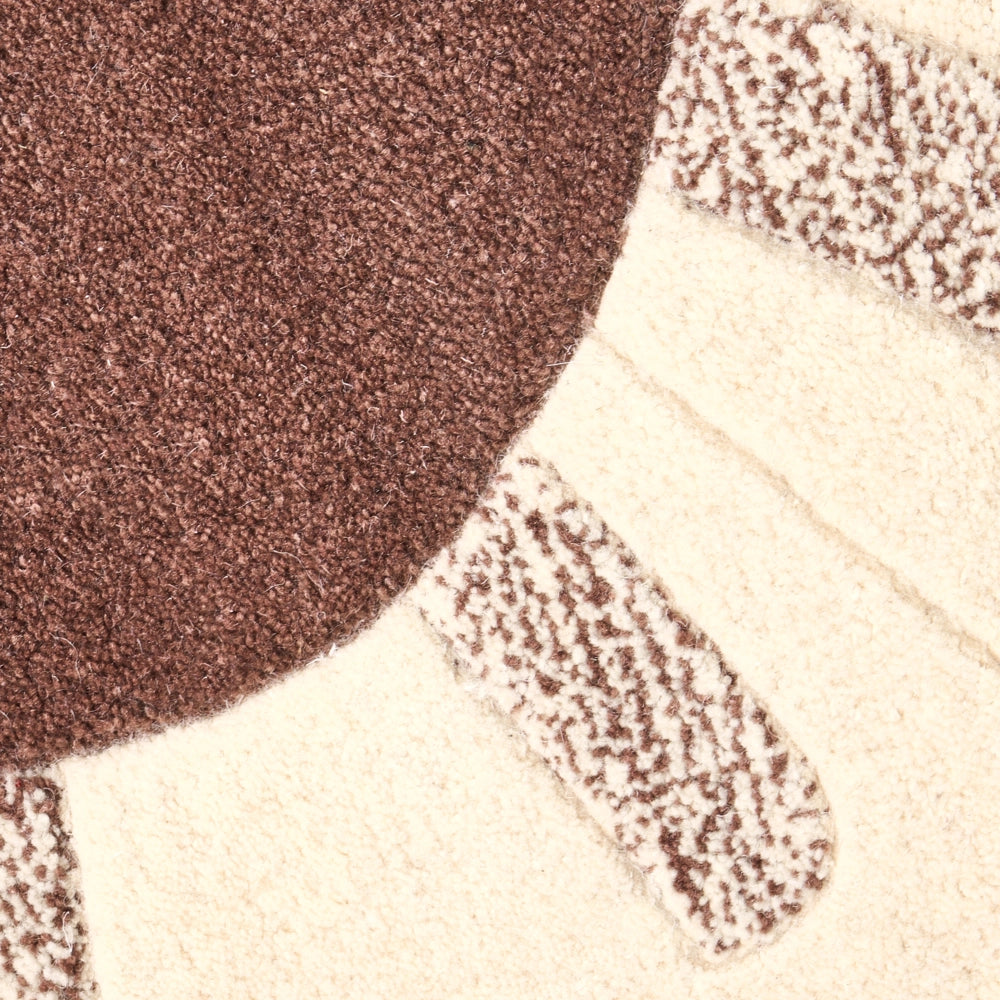 Tappeto rotondo in lana beige 140 cm tuftato a mano con motivo floreale