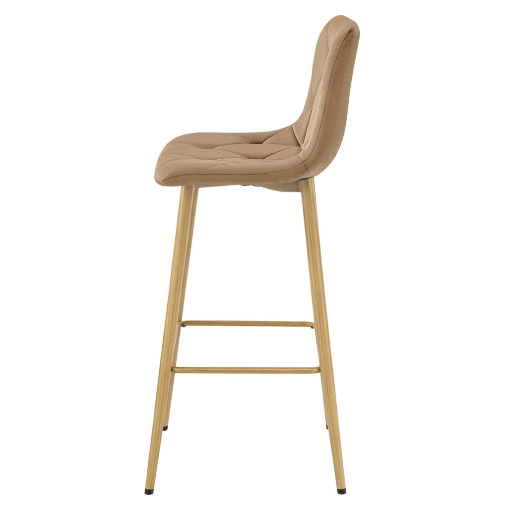 Sgabello alto Nado in velluto marrone con gambe in metallo