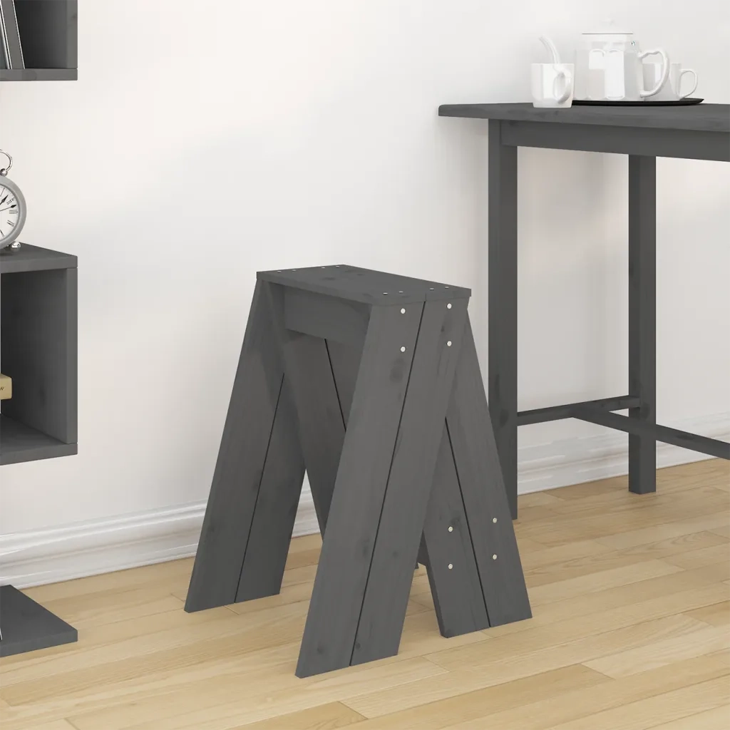 Sgabelli 2 pz grigio 40x40x60 cm in Legno Massello di Pino cod mxl 53691
