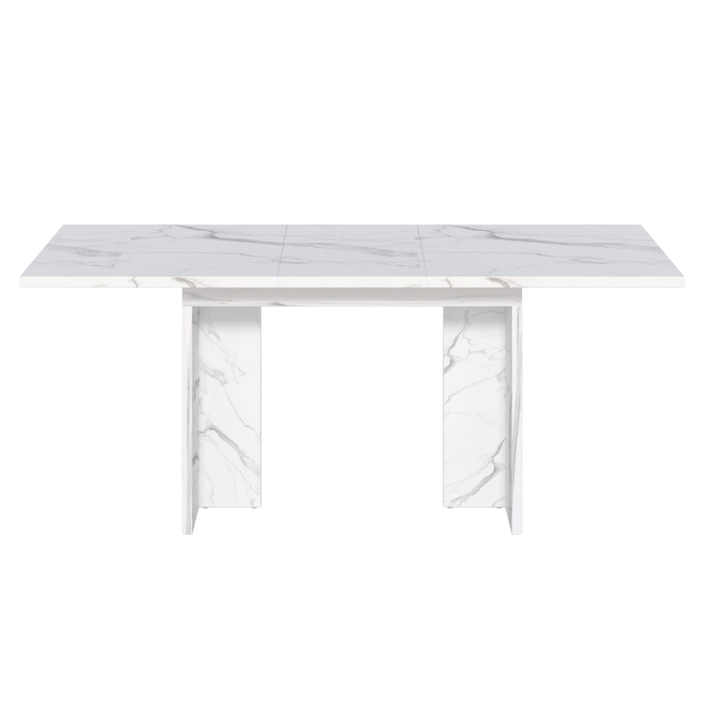 Tavolo da pranzo allungabile 140-180 cm in MDF, effetto marmo bianco, per 6-8 persone
