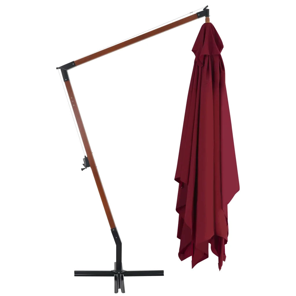 Ombrellone a Sbalzo con Palo in Legno 400x300 cm Rosso Bordeaux 44493