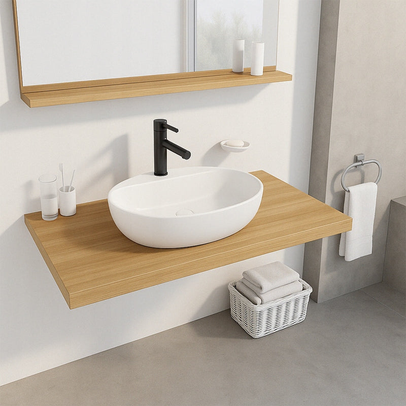 Lavabo da appoggio bianco con foro ovale in ceramica 50 x 38 cm