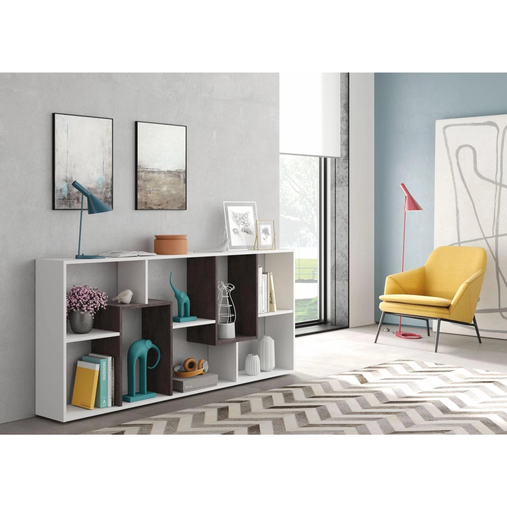 Scaffale Libreria 8 Vani Reversibile Verticale O Orizzontale Mobile Divisorio Da Parete Design Moderno Per Soggiorno Studio E Living 180 x 80 x 25 Cm Bianco E Ossido