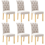 Set di 6 sedie da pranzo con schienale sagomato e piedini regolabili in velluto beige per sala da pranzo