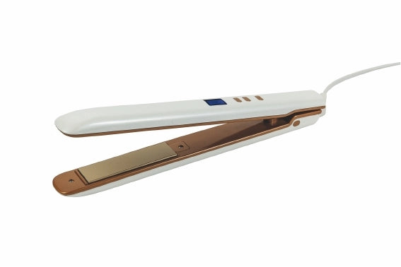 PIASTRA PER CAPELLI DIGITALE IN ACCIAIO E PLASTICA 30 W IN COLORE BIANCO ORO