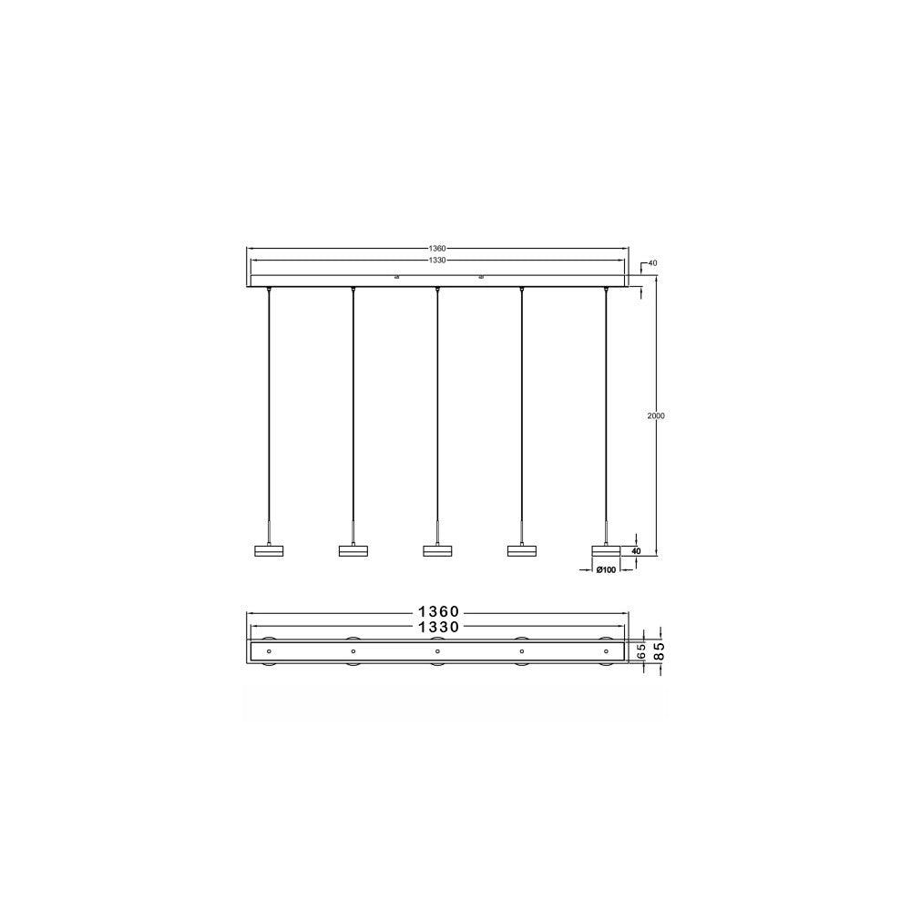 Lampada a sospensione Dunk 5 luci Fabas Luce - LED 40W dimmerabile - Ottone satinato Design lineare