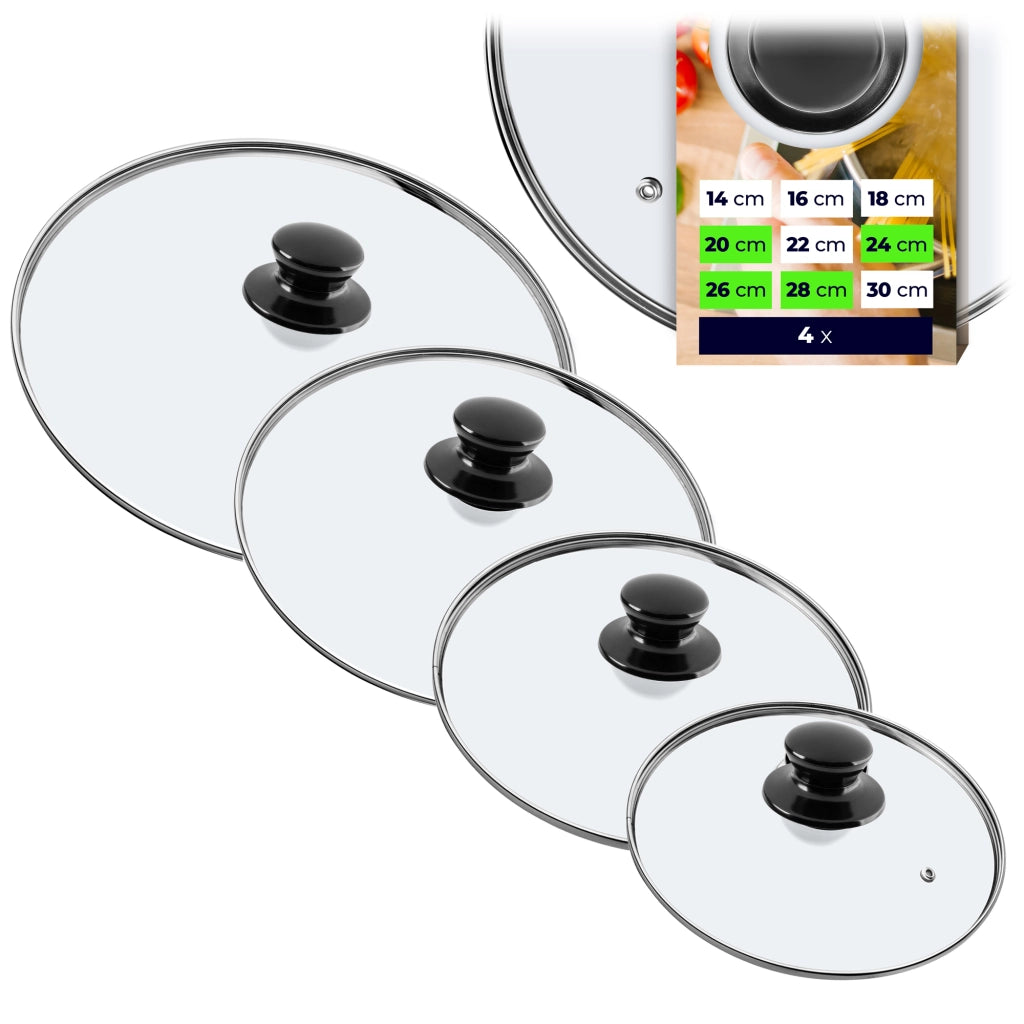 Set di coperchi in vetro KADAX resistenti al calore per pentole e padelle da 20/24/26/28 cm.