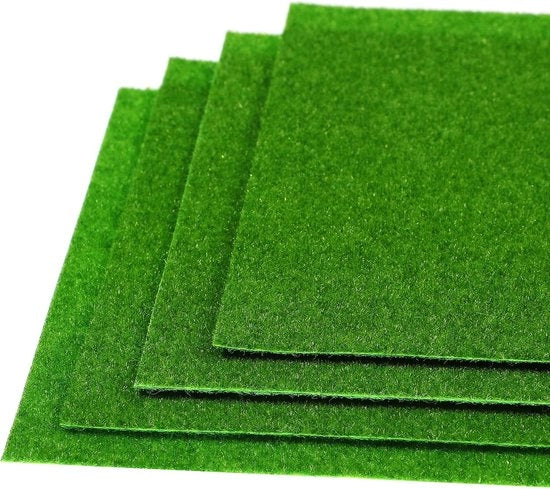 Gazon Miniaturo 4 pezzi - Modello di Prato in Kunstgras per Decorazione di Casa di Bambola e Giardino Miniaturo - 15 x 15 cm