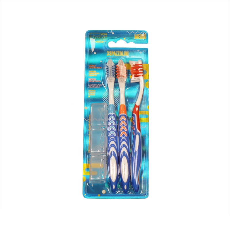 HYDRA VIVA+ SPAZZOLINO DA DENTI E LINGUA MEDIO IN SET DA 3 PEZZI