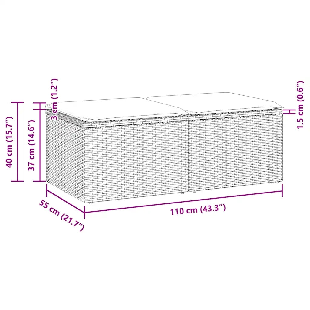 Set Divani da Giardino con Cuscini 2 pz Nero Polyrattan Acacia 3328679